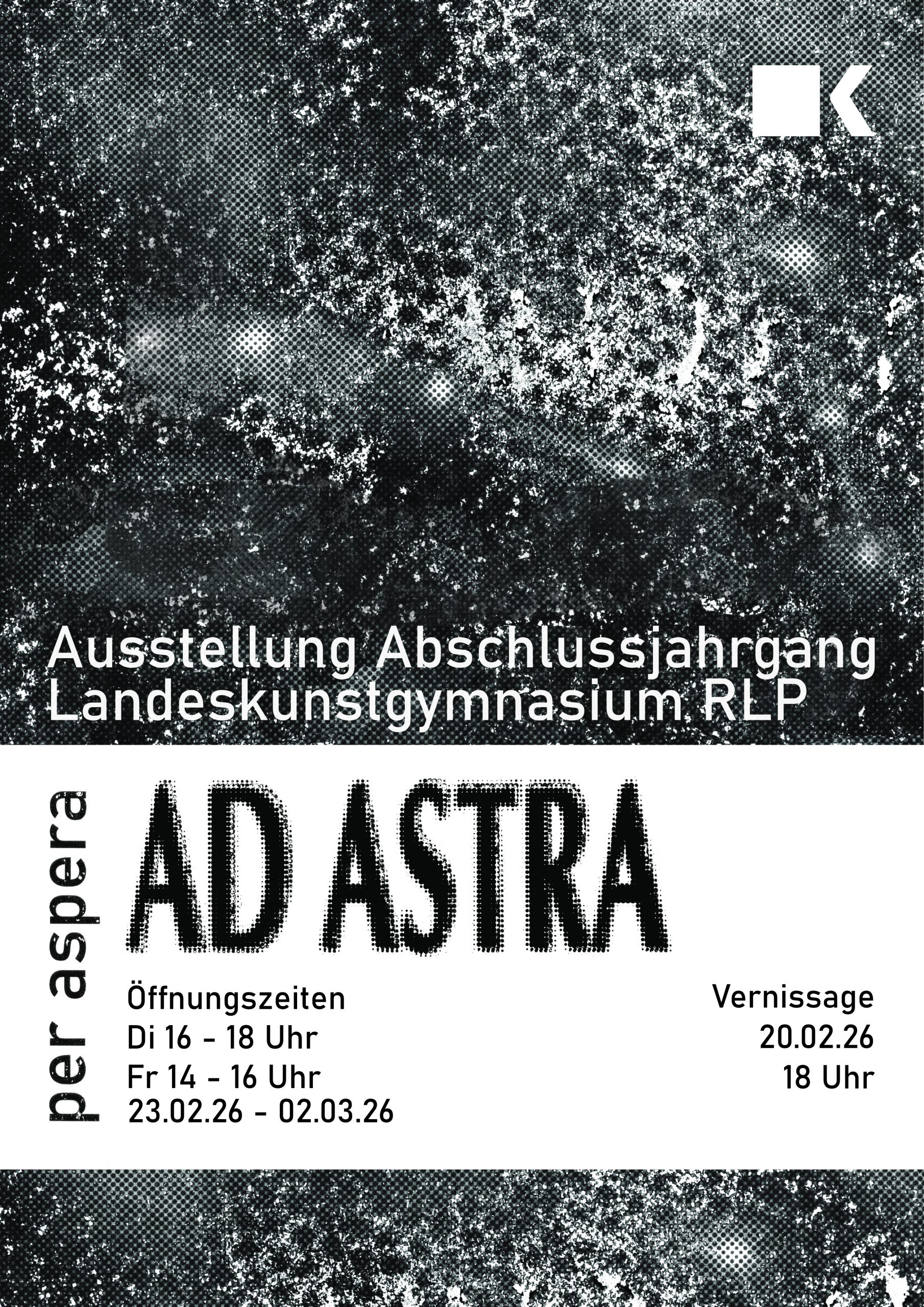 Flyer Abschlussausstellung 2026 "per aspera ad astra"